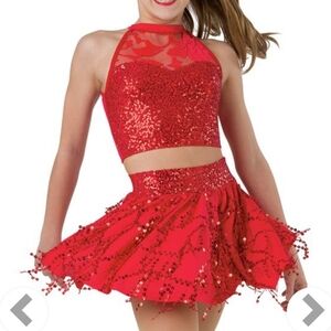 Red HOT Sequin TWO Piece Dance Costume